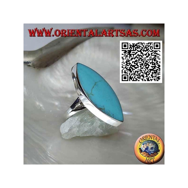 Anello in argento con turchese ellittico appuntito a filo bordo liscio