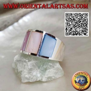 Anillo de plata con banda lisa con tres nácar multicolor engastados al ras (1)