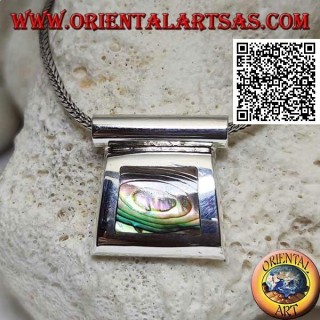 Pendentif en argent avec coquille de paua (abalone) sur une armature en fil lisse et crochet tubulaire