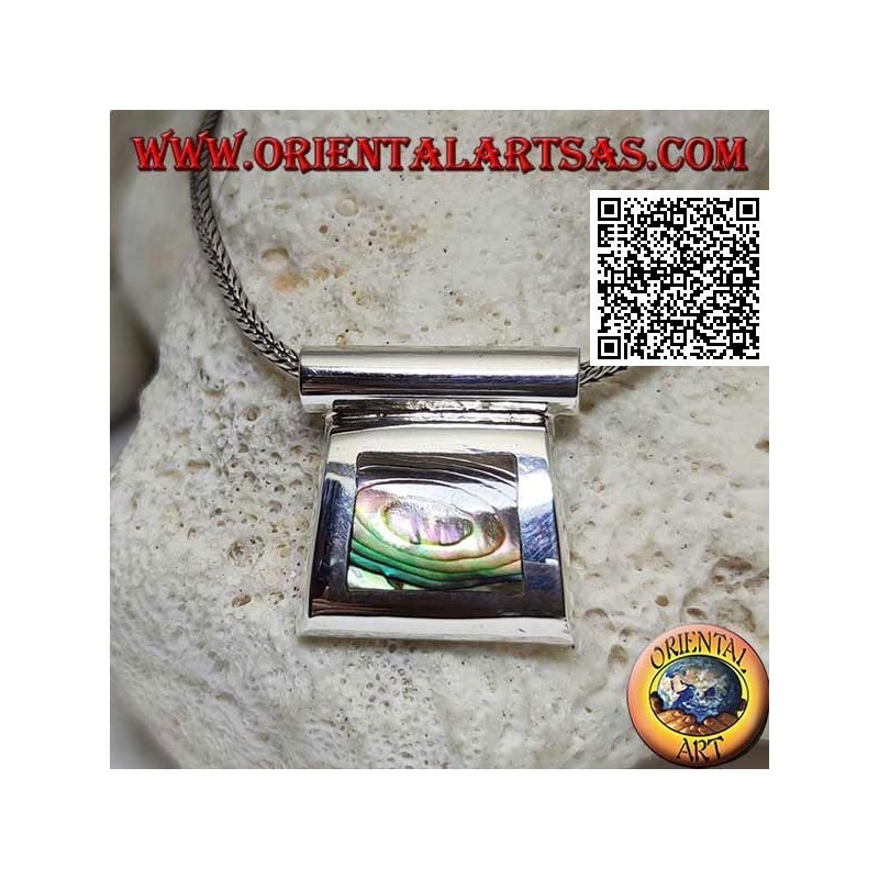 Silver pendant with paua shell (abalone) on a smooth wire frame and tubular hook