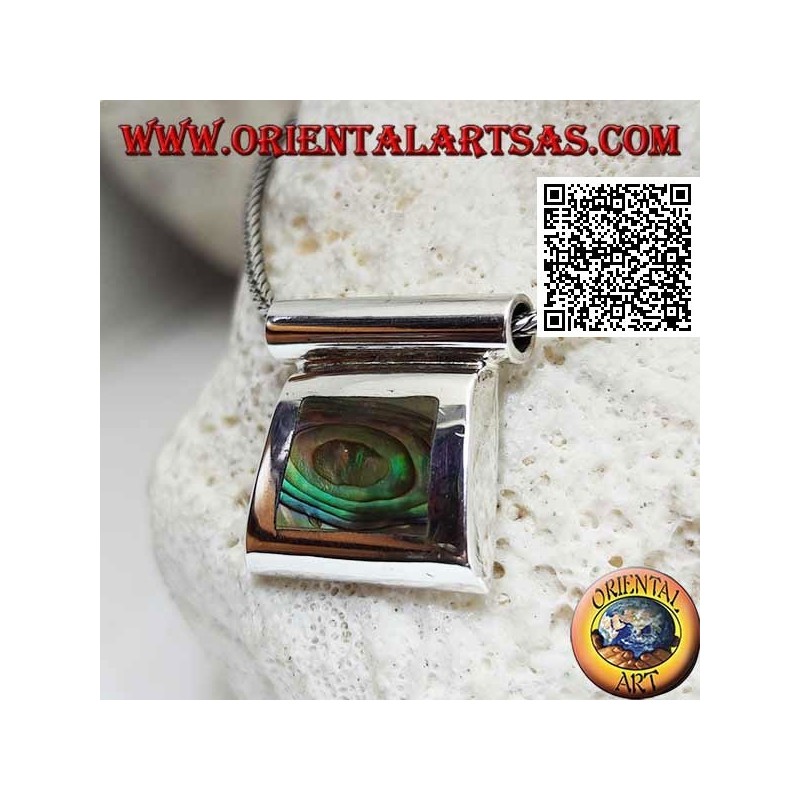 Silver pendant with paua shell (abalone) on a smooth wire frame and tubular hook