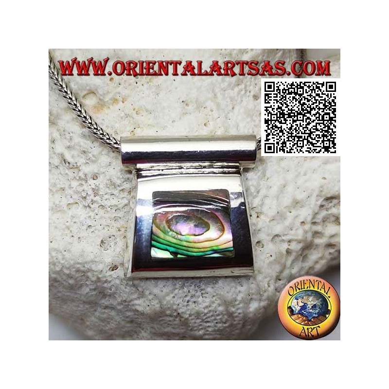 Silver pendant with paua shell (abalone) on a smooth wire frame and tubular hook