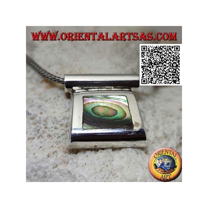 Pendentif en argent avec coquille de paua (abalone) sur une armature en fil lisse et crochet tubulaire