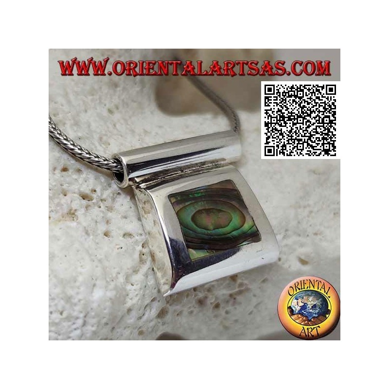 Silver pendant with paua shell (abalone) on a smooth wire frame and tubular hook