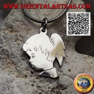 Silver pendant in the shape of a girl's profile with a tail engraved on both sides