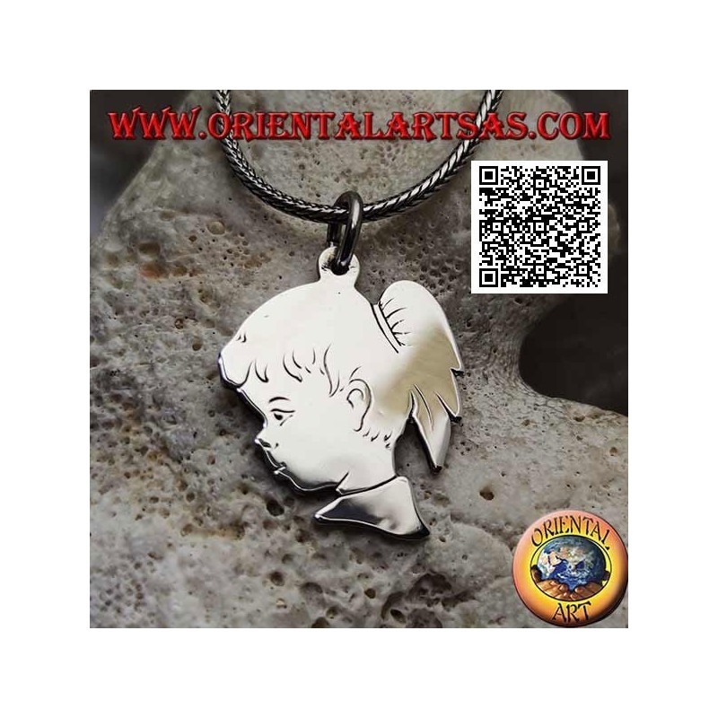 Pendentif en argent en forme de profil de fille avec une queue gravée des deux côtés