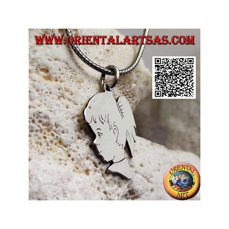 Pendentif en argent en forme de profil de fille avec une queue gravée des deux côtés