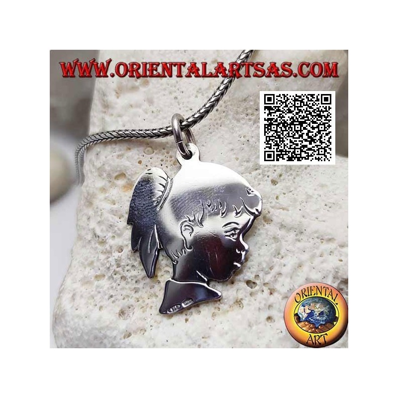 Silver pendant in the shape of a girl's profile with a tail engraved on both sides