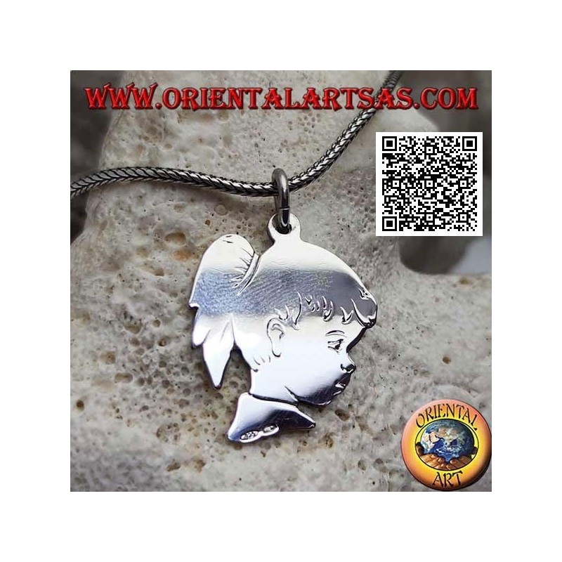 Pendentif en argent en forme de profil de fille avec une queue gravée des deux côtés