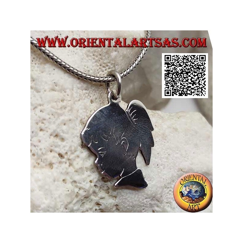 Silver pendant in the shape of a girl's profile with a tail engraved on both sides
