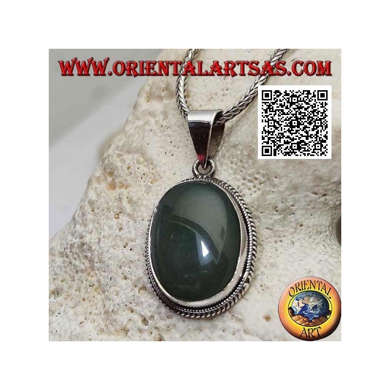 Silver pendant with oval aventurine surrounded by interweaving