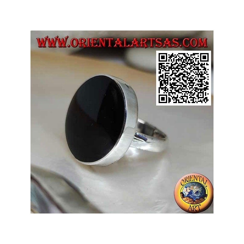 Anello in argento con onice tonda grande incastonata a filo bordo liscio