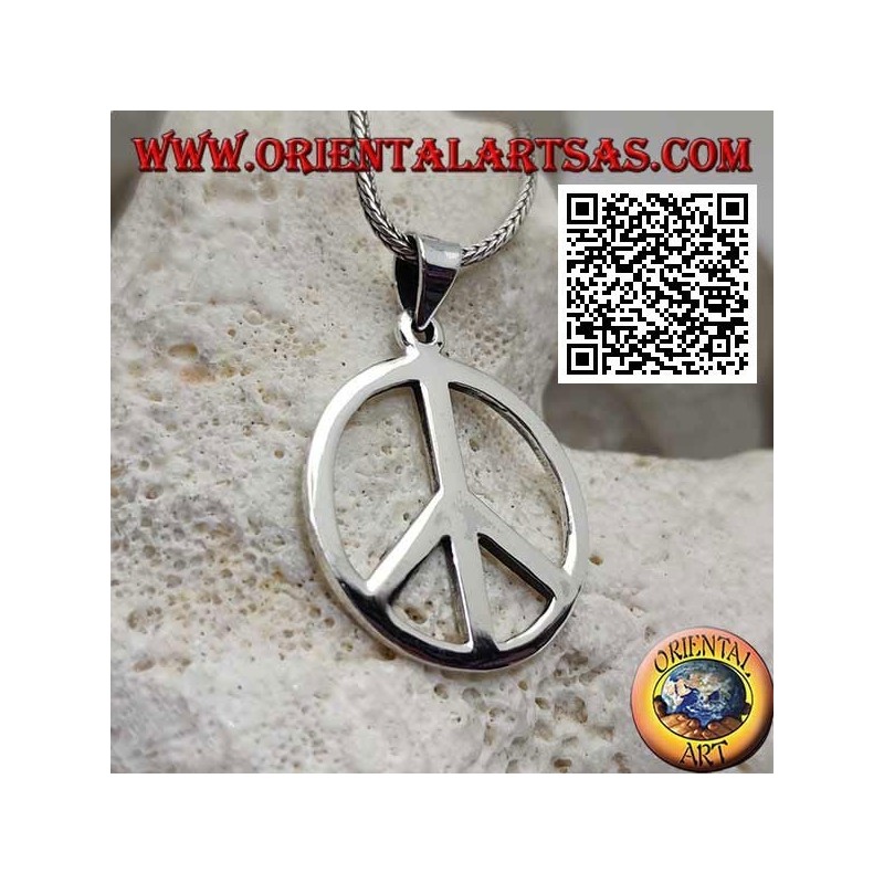 Silver pendant in the shape of a smooth peace symbol and large hook (Ø 28 mm.)