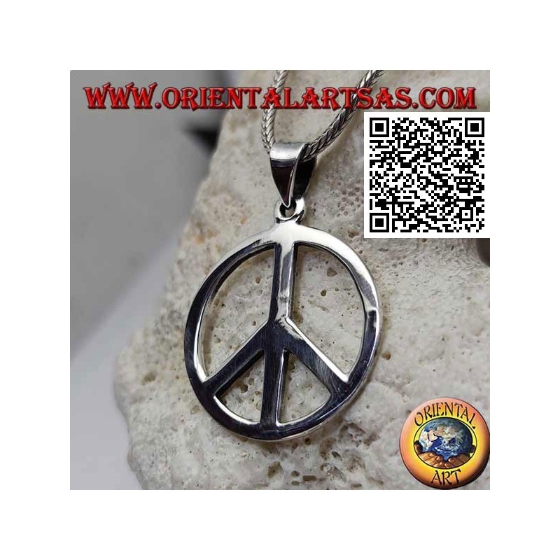 Silver pendant in the shape of a smooth peace symbol and large hook (Ø 28 mm.)