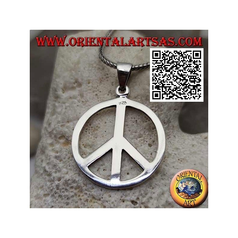 Ciondolo in argento a forma di simbolo della pace liscio e gancio grande(Ø 28 mm.)