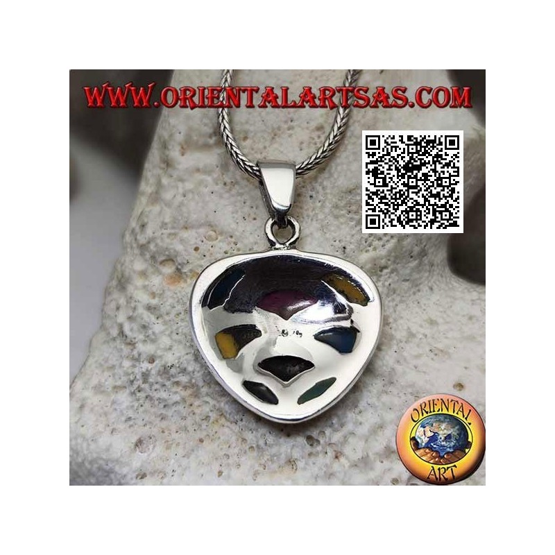 Pendentif en argent en forme de coeur avec mosaïque de demi-cercles en nacre multicolore