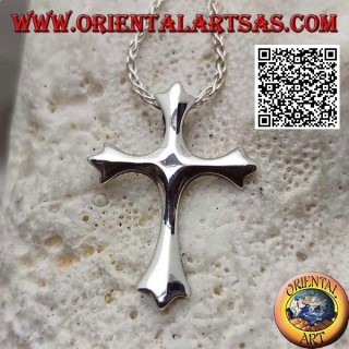Silver pendant in the shape of a smooth three-pointed cross with hook on the back