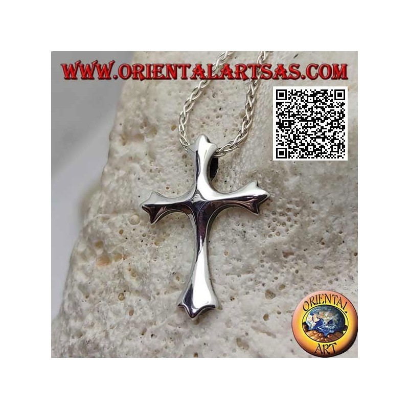 Pendentif en argent en forme de croix lisse à trois branches avec crochet au dos
