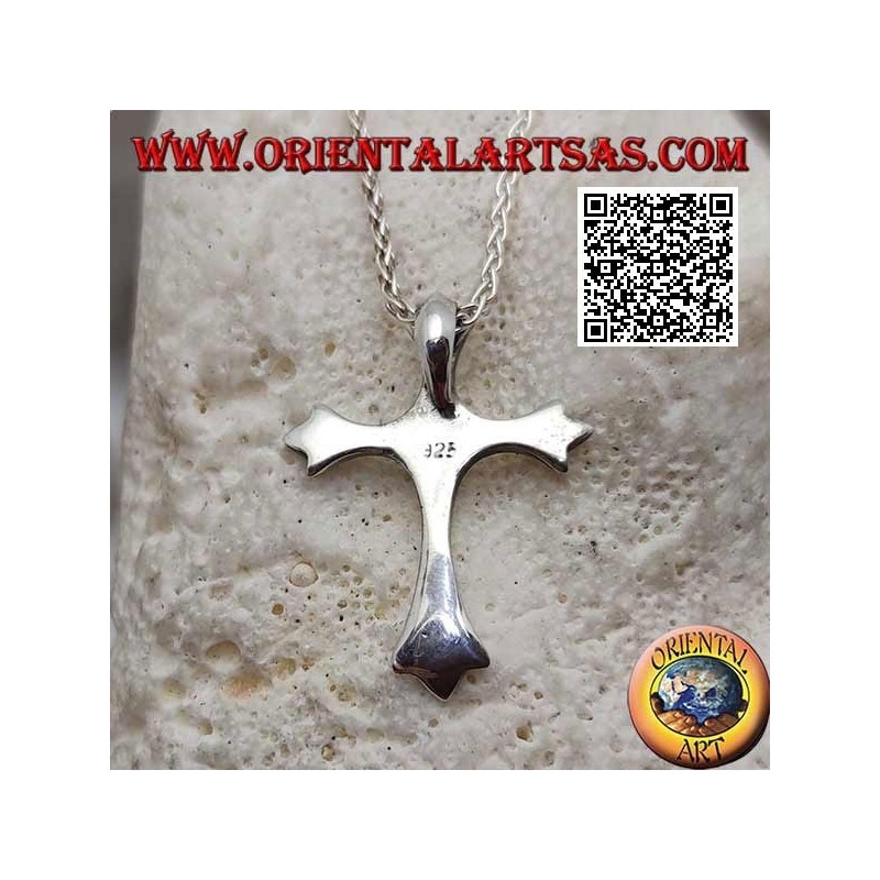 Silver pendant in the shape of a smooth three-pointed cross with hook on the back