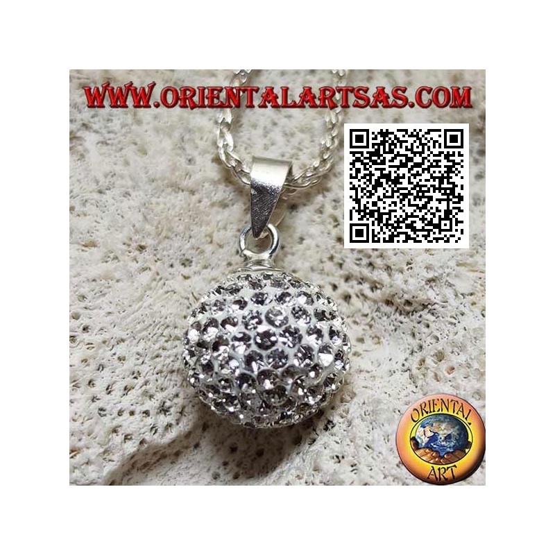 Pendentif sphère en argent serti de zircons blancs (Ø 11 mm.)