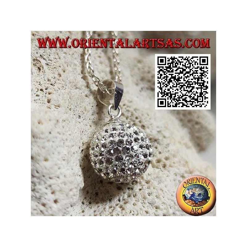 Silver sphere pendant studded with white zircons (Ø 11 mm.)
