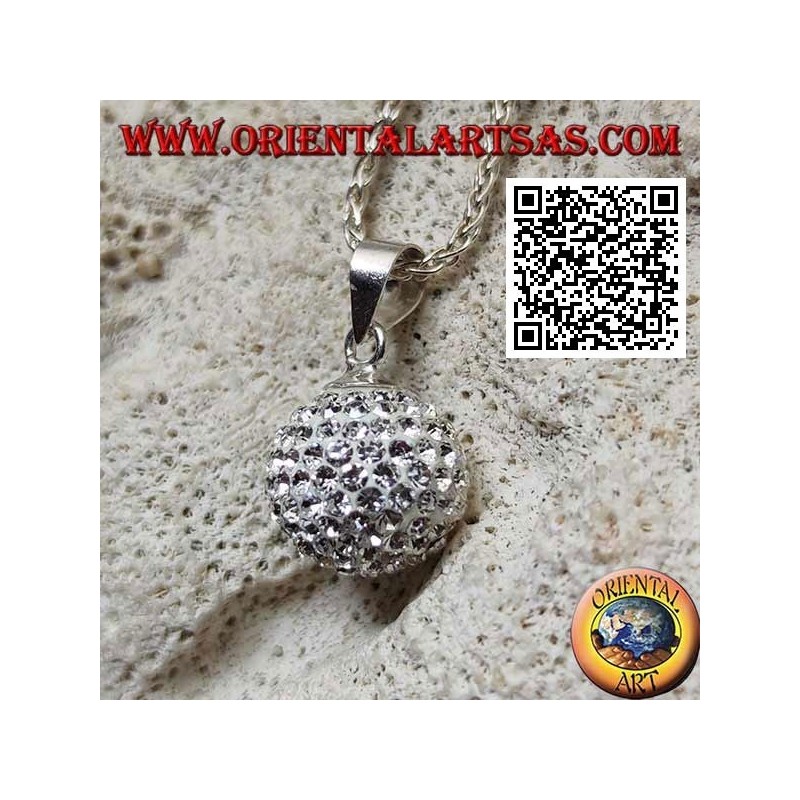 Ciondolo in argento a sfera tempestata di zirconi bianchi (Ø 11 mm.)