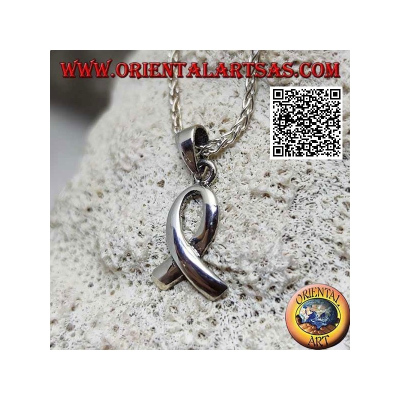 Silver "pink ribbon" pendant, symbol of the campaign on breast cancer awareness