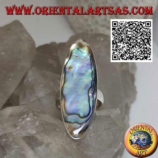 Bague en argent avec une coquille de paua ovale allongée (ormeau) sertie d'un bord lisse (16)