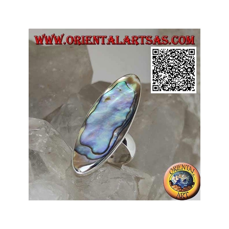 Silberring mit einer länglichen ovalen Paua-Schale (Abalone) mit einer glatten Kante (16)
