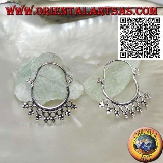 Silver earring, circle with circles and trio of balls and 14 mm bow closure