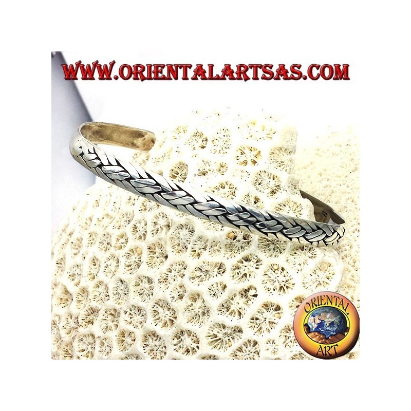 bracciale rigido con intrecciato fatto a mano in argento