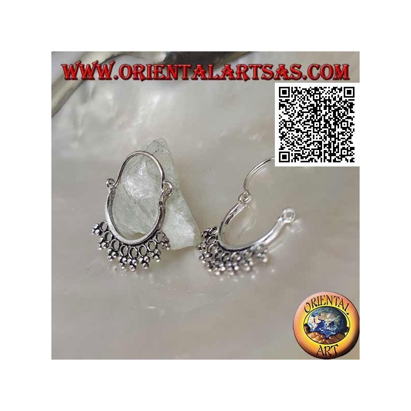 Pendiente de plata, círculo con círculos y trío de bolas y cierre de lazo de 14 mm