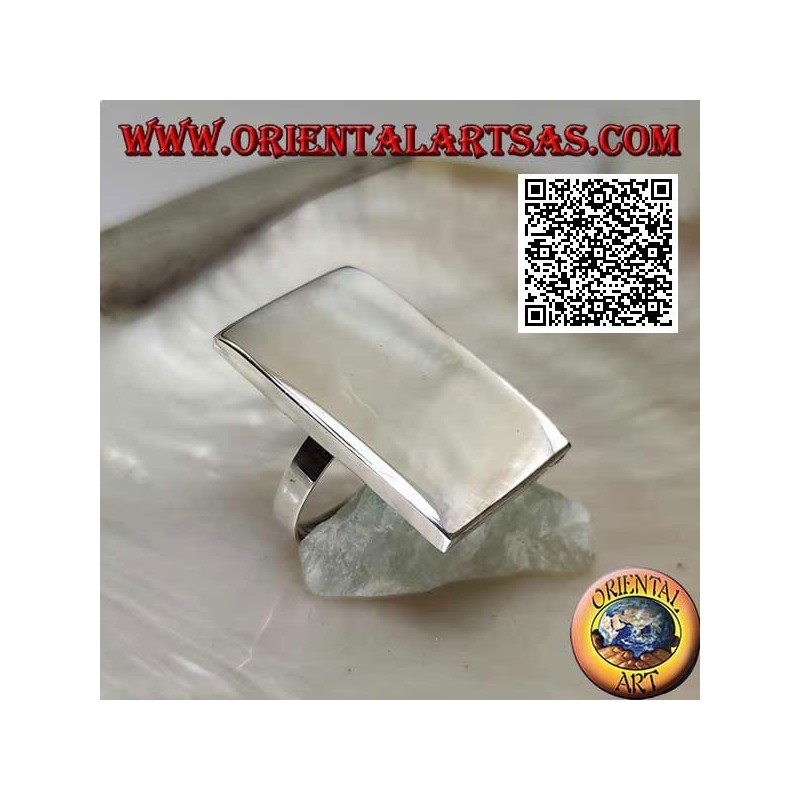 Anillo de plata con nácar rectangular con borde liso (ajustable)