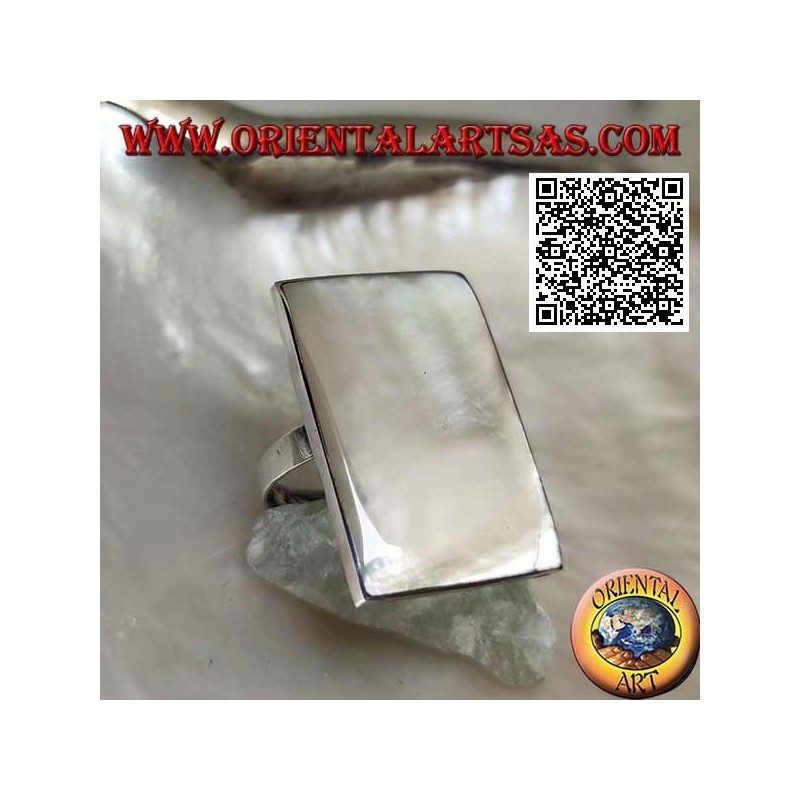 Anillo de plata con nácar rectangular con borde liso (ajustable)