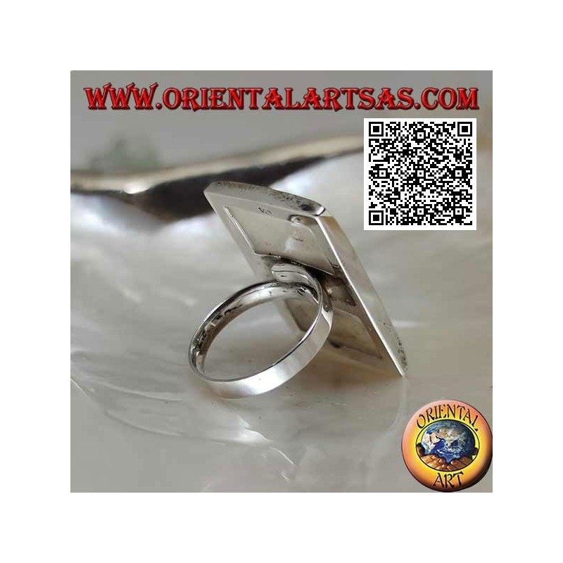 Anillo de plata con nácar rectangular con borde liso (ajustable)