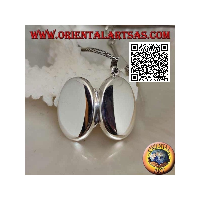 Flat oval smooth silver photo frame pendant (22 * 16)