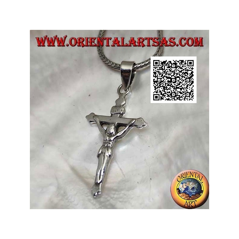 Silver pendant representing the crucifixion of Jesus Christ on a smooth cross