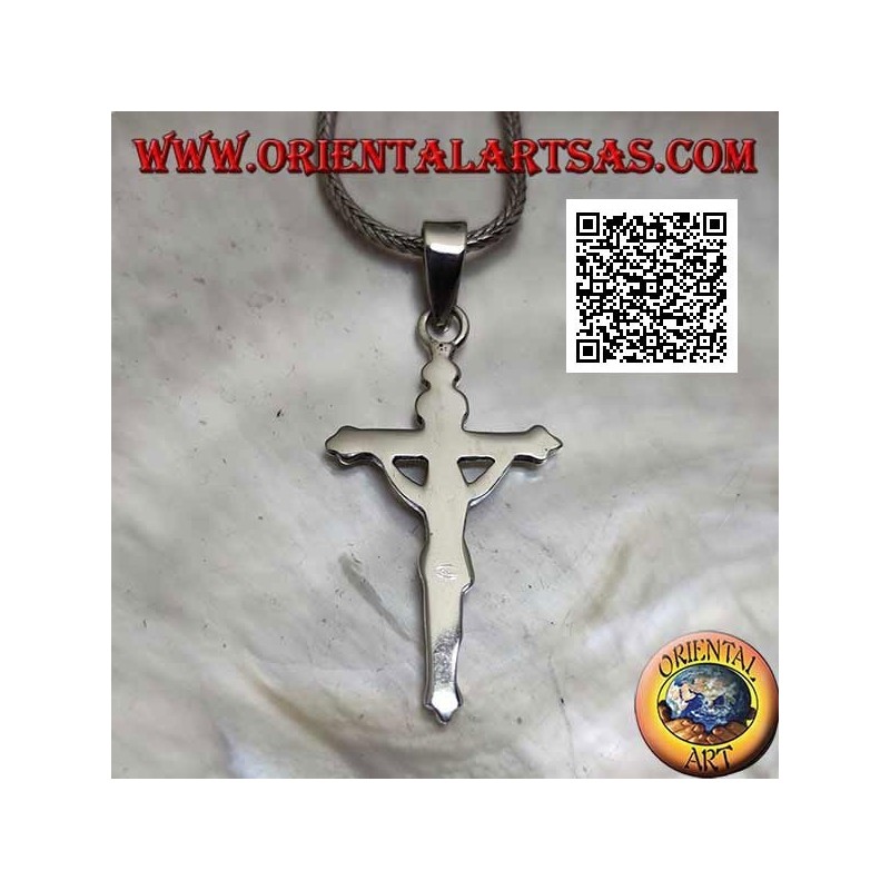 Silberanhänger, der die Kreuzigung Jesu Christi auf einem glatten Kreuz darstellt