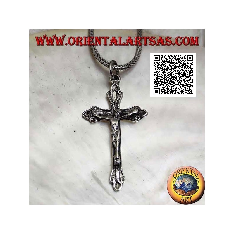 Ciondolo in argento rappresentante la crocifissione di Gesù Cristo su croce ortodossa