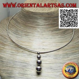 Collana in argento 925 ‰ rigida a girocollo con 4 sfere crescenti pendenti