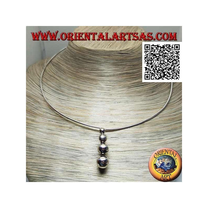 Collana in argento 925 ‰ rigida a girocollo con 4 sfere crescenti pendenti