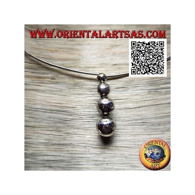 Collana in argento 925 ‰ rigida a girocollo con 4 sfere crescenti pendenti
