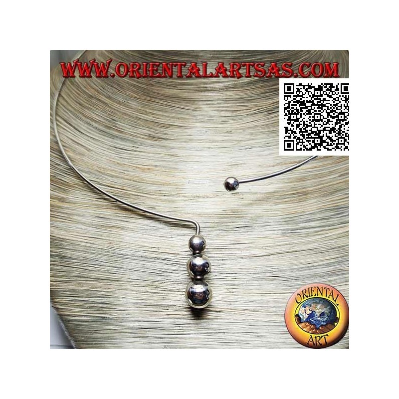 Collier ras de cou rigide en argent 925 ‰ avec 4 sphères de croissance suspendues