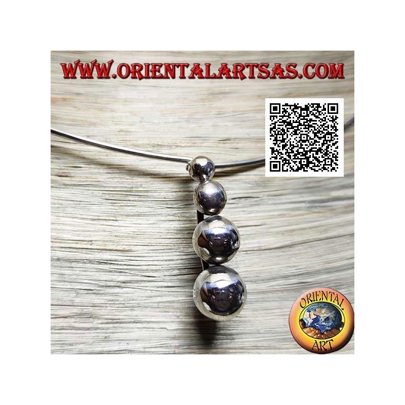 Rigid 925 ‰ silver choker necklace with 4 hanging growing spheres