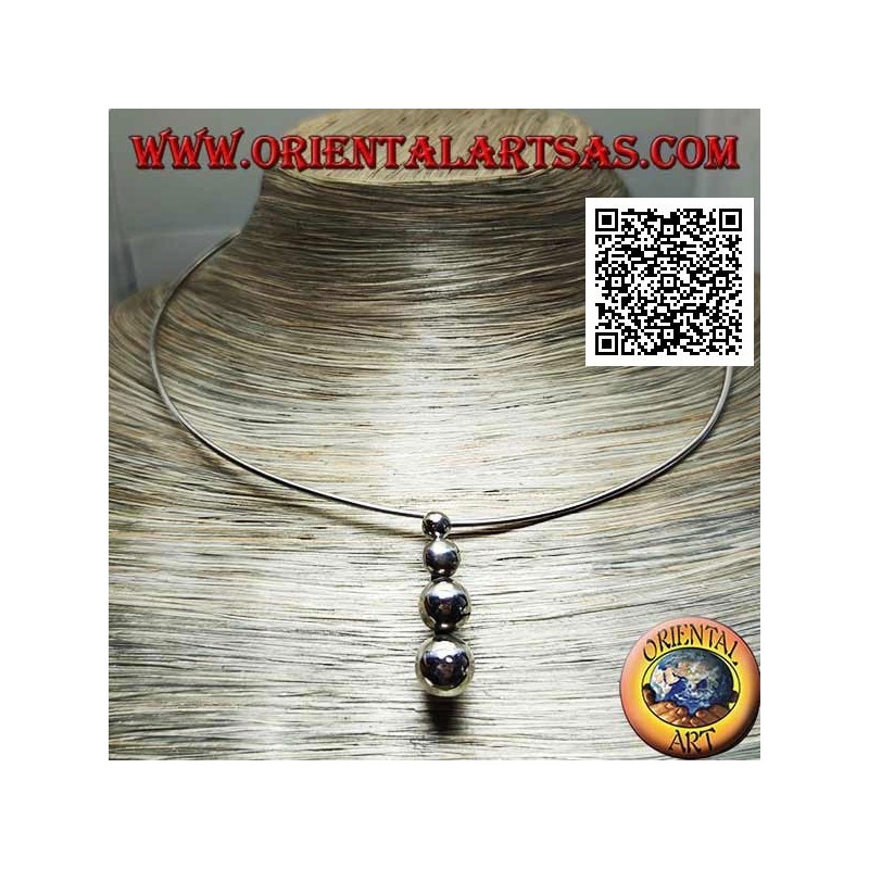 Rigid 925 ‰ silver choker necklace with 4 hanging growing spheres