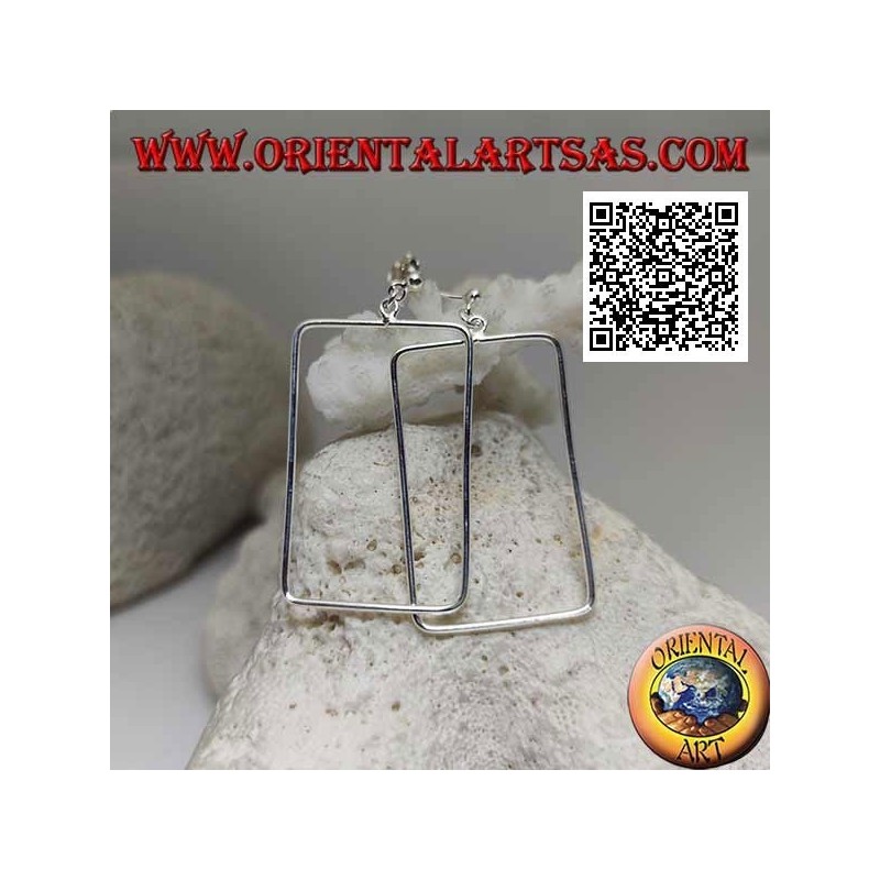 Silver lobe earrings with rounded rectangle pendant wire