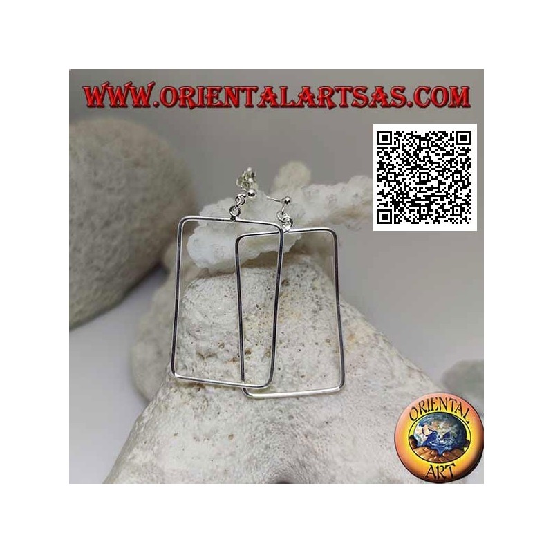 Boucles d'oreilles lobe argent avec pendentif fil rectangle biseauté