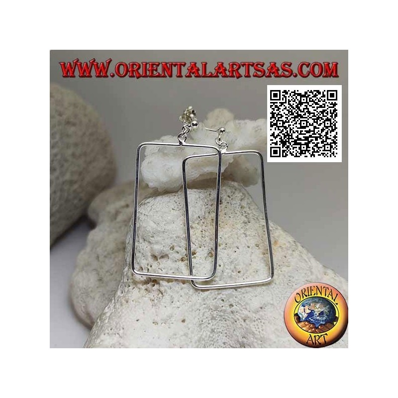 Silver lobe earrings with rounded rectangle pendant wire