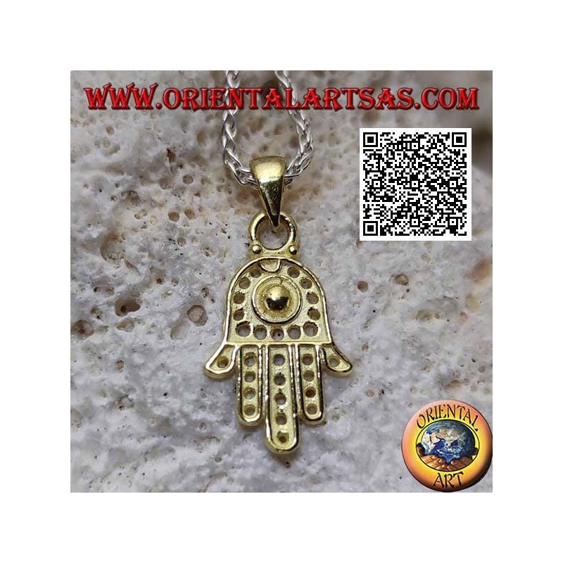 Hand of Fatima silver pendant with gold-plated pierced dot decoration