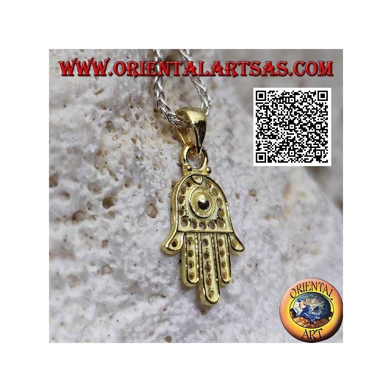 Hand of Fatima silver pendant with gold-plated pierced dot decoration